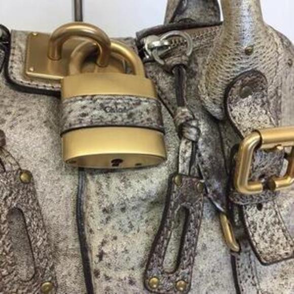 Chloe Paddington Medium Shoulder Bag Leather Silver Gold Brown - Picture 5 of 13